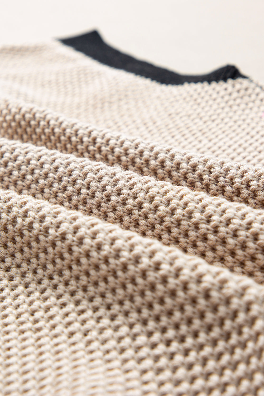 Light French Beige Contrast Trim Round Neck Batwing Sleeve Sweater Top - Glimmer Road 