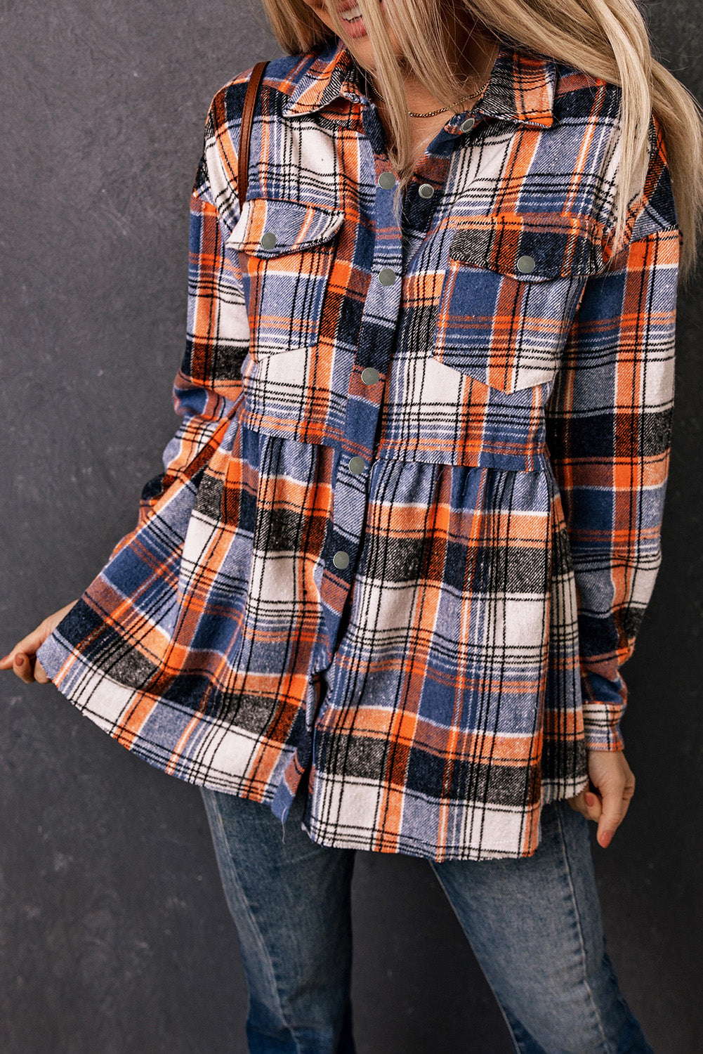 Multicolor Plaid Button Down Ruffled Shirt Jacket - Glimmer Road 