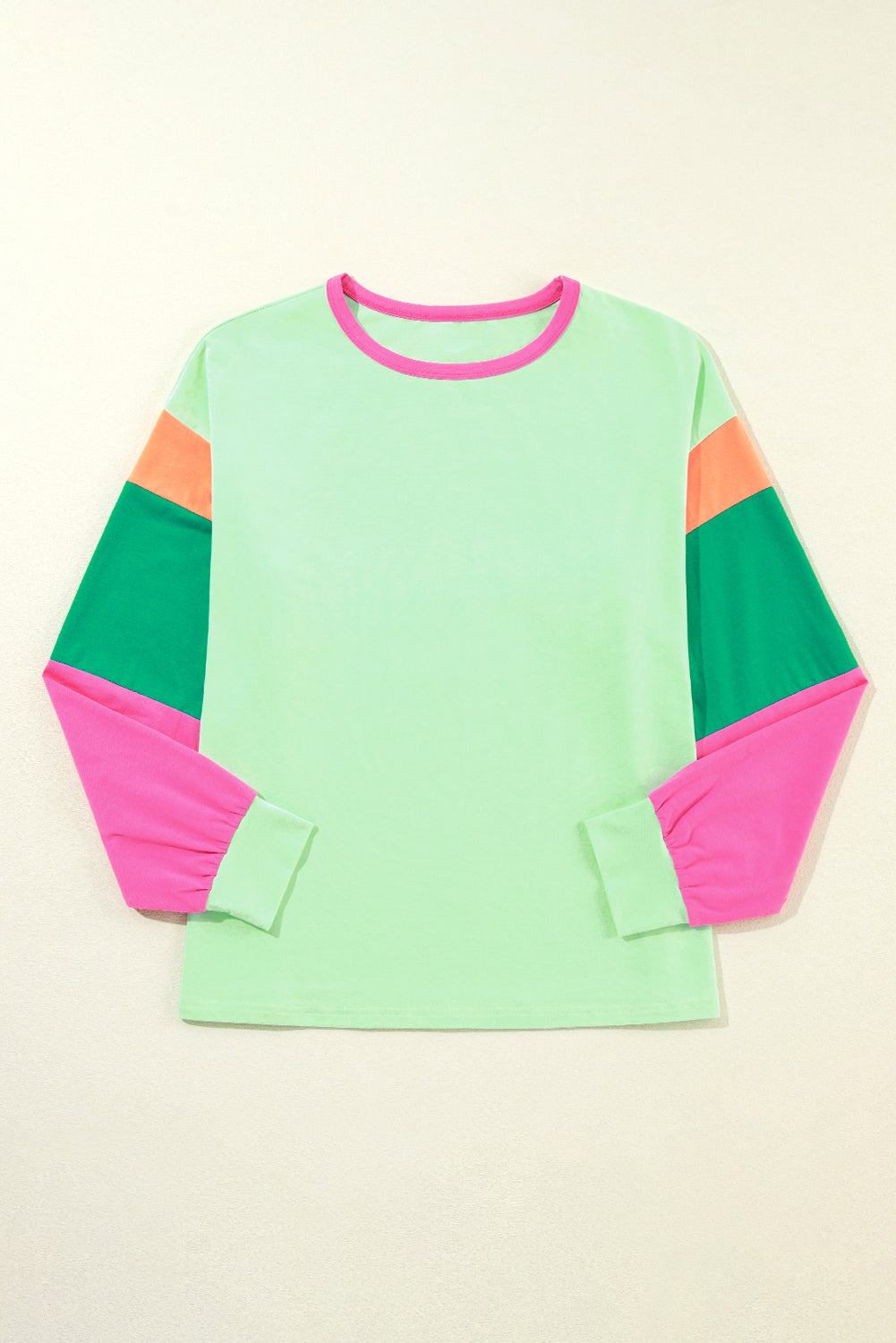 Green Colorblock Patchwork Long Sleeve Loose Top - Glimmer Road 