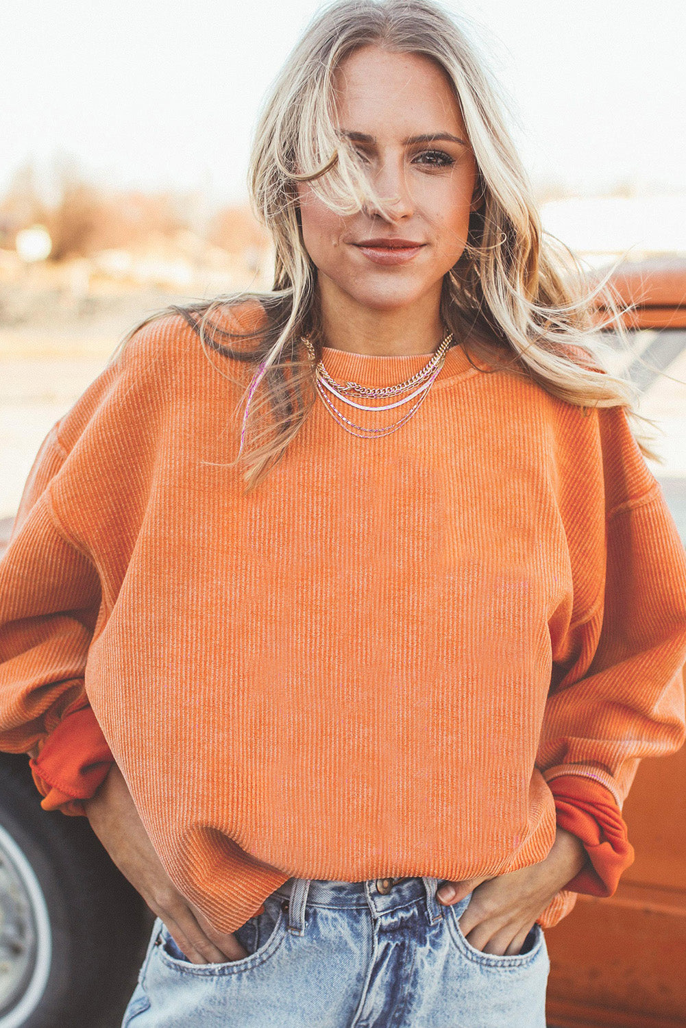 Orange Ribbed Corduroy Oversized Sweatshirt - Glimmer Road 