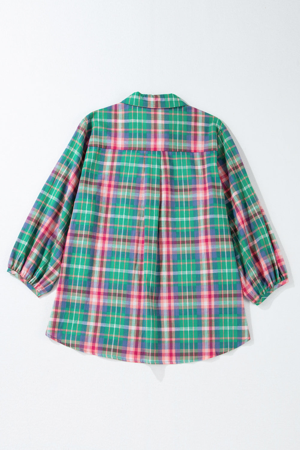 Green Checkered 3/4 Sleeve Collared Loose Fit Shirt