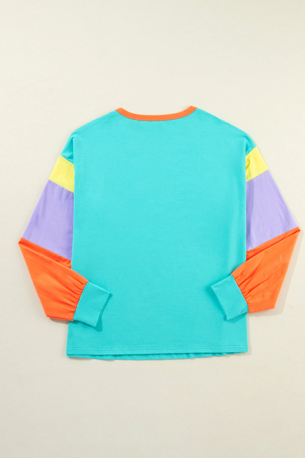 Light Blue Colorblock Patchwork Long Sleeve Loose Top - Glimmer Road 
