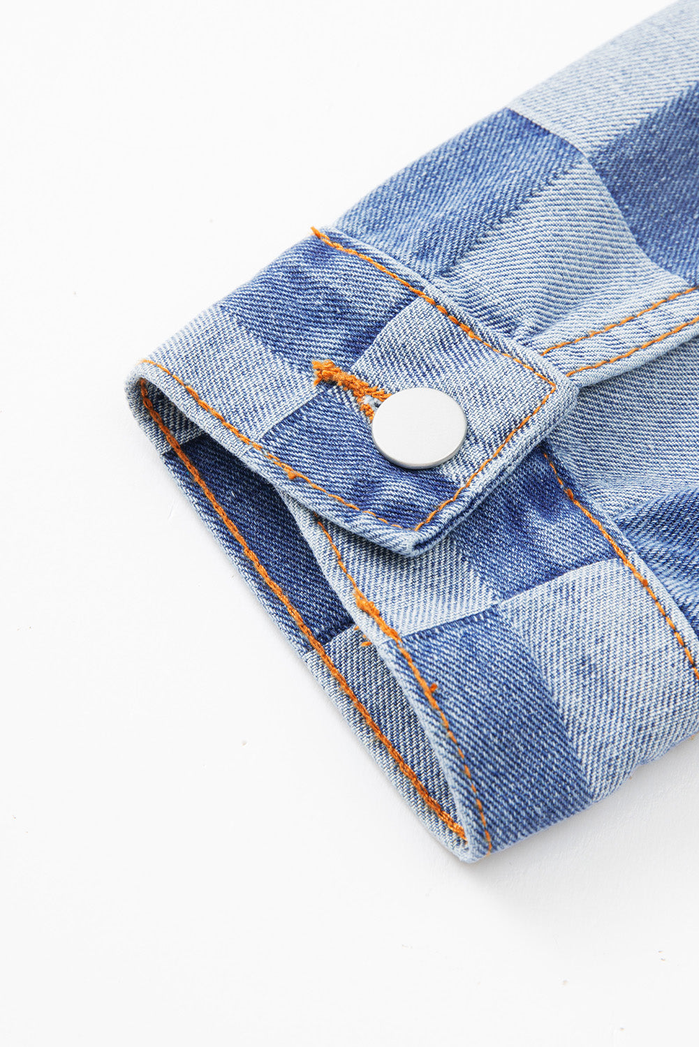 Light Blue Checkered Patchwork Button up Denim Jacket - Glimmer Road 
