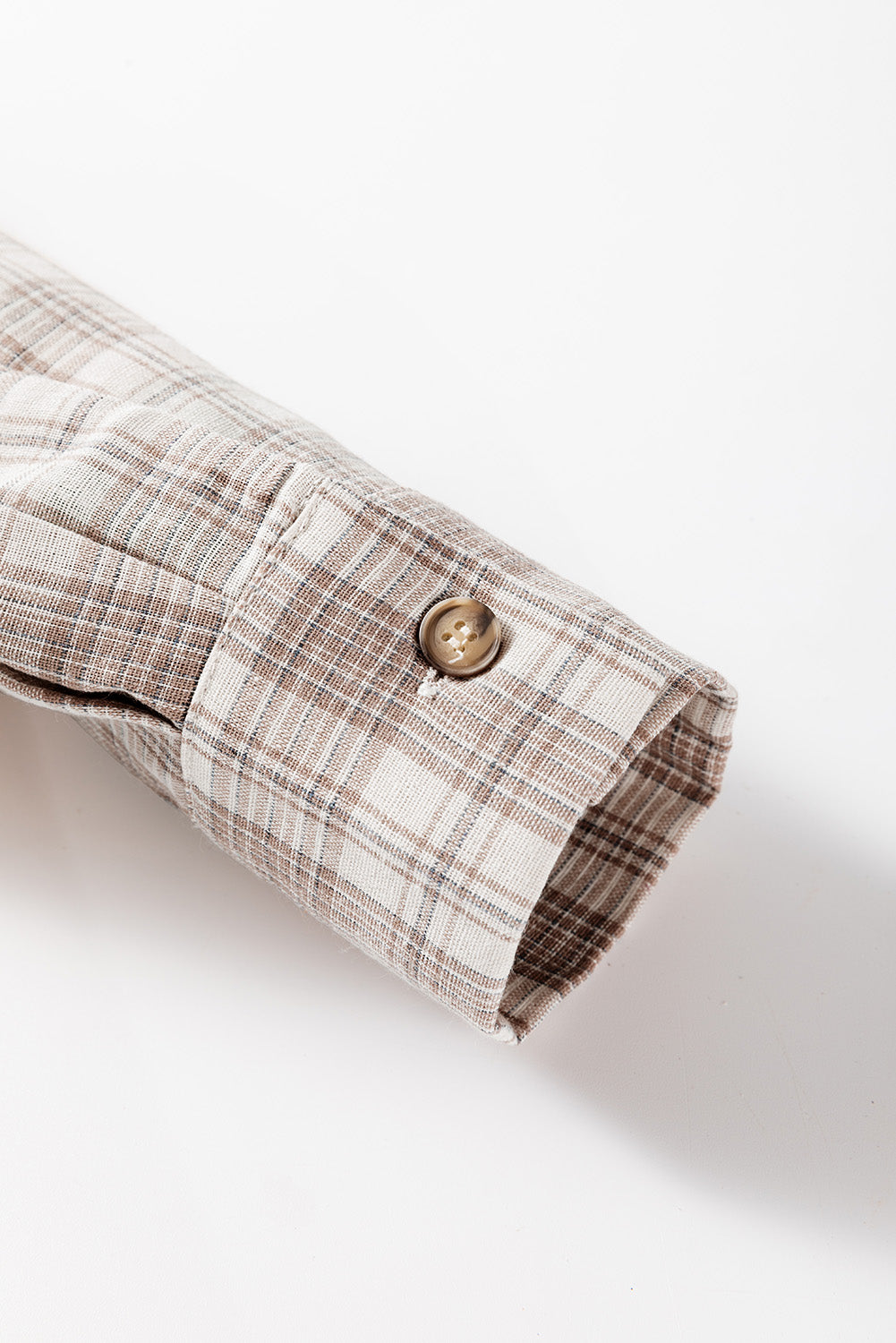 Khaki Checkered Print Loose Fit Buttoned Hooded Shacket - Glimmer Road 
