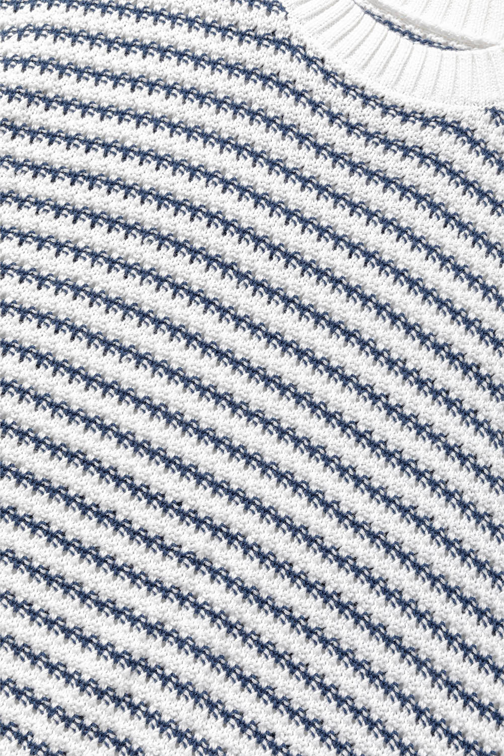 Blue Stripe Ribbed Trim Loose Fit Knitted Sweater Vest - Glimmer Road 