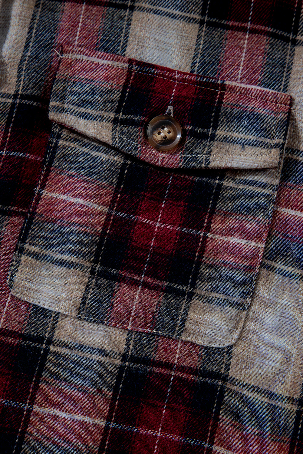 Red Plaid Print Chest Pocket Buttoned Hooded Shacket - Glimmer Road 