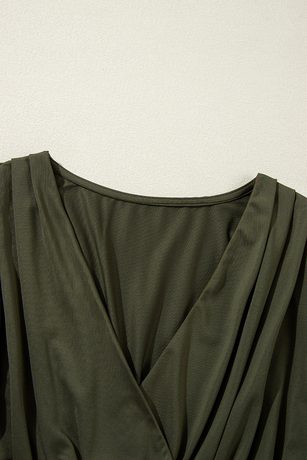 Moss Green Ruched Wrap V Neck Long Sleeve Bodysuit - Glimmer Road 