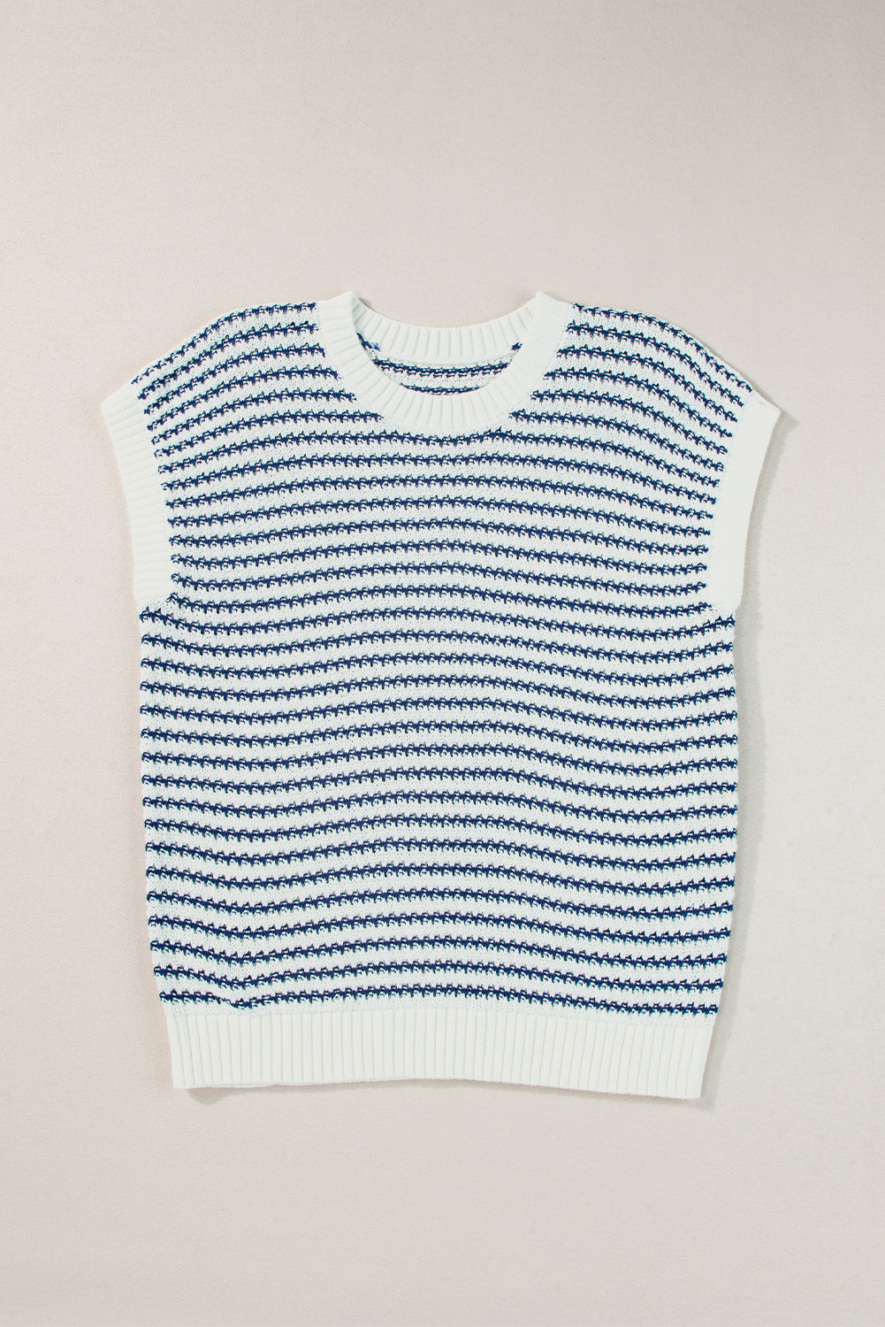 Blue Stripe Ribbed Trim Loose Fit Knitted Sweater Vest - Glimmer Road 