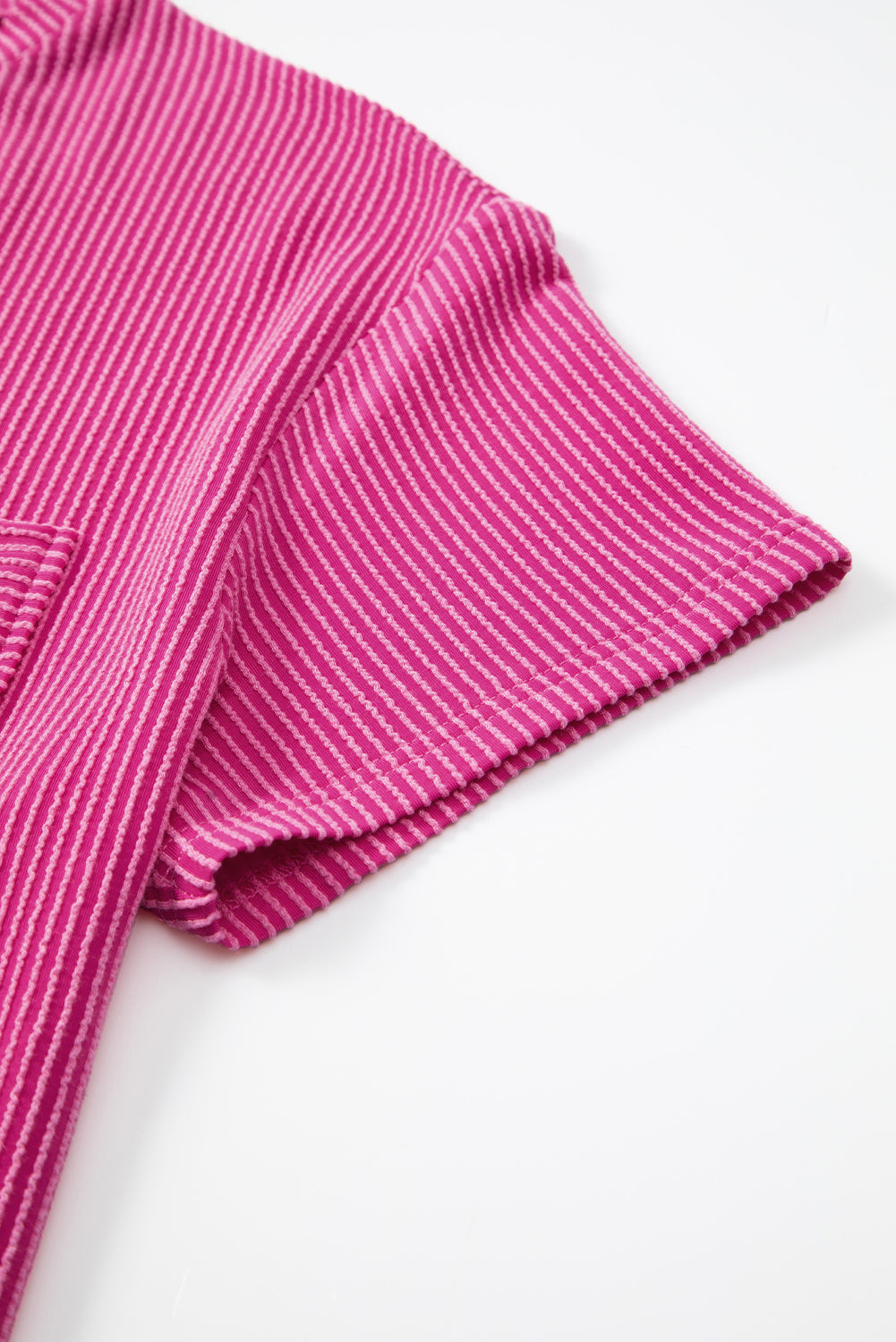 Pink Corded Knit Pocketed Loose Fit T Shirt - Glimmer Road 