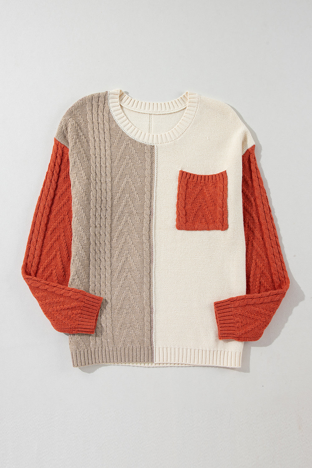 Gold Flame Colorblock Patched Pocket Drop Shoulder Sweater - Glimmer Road 