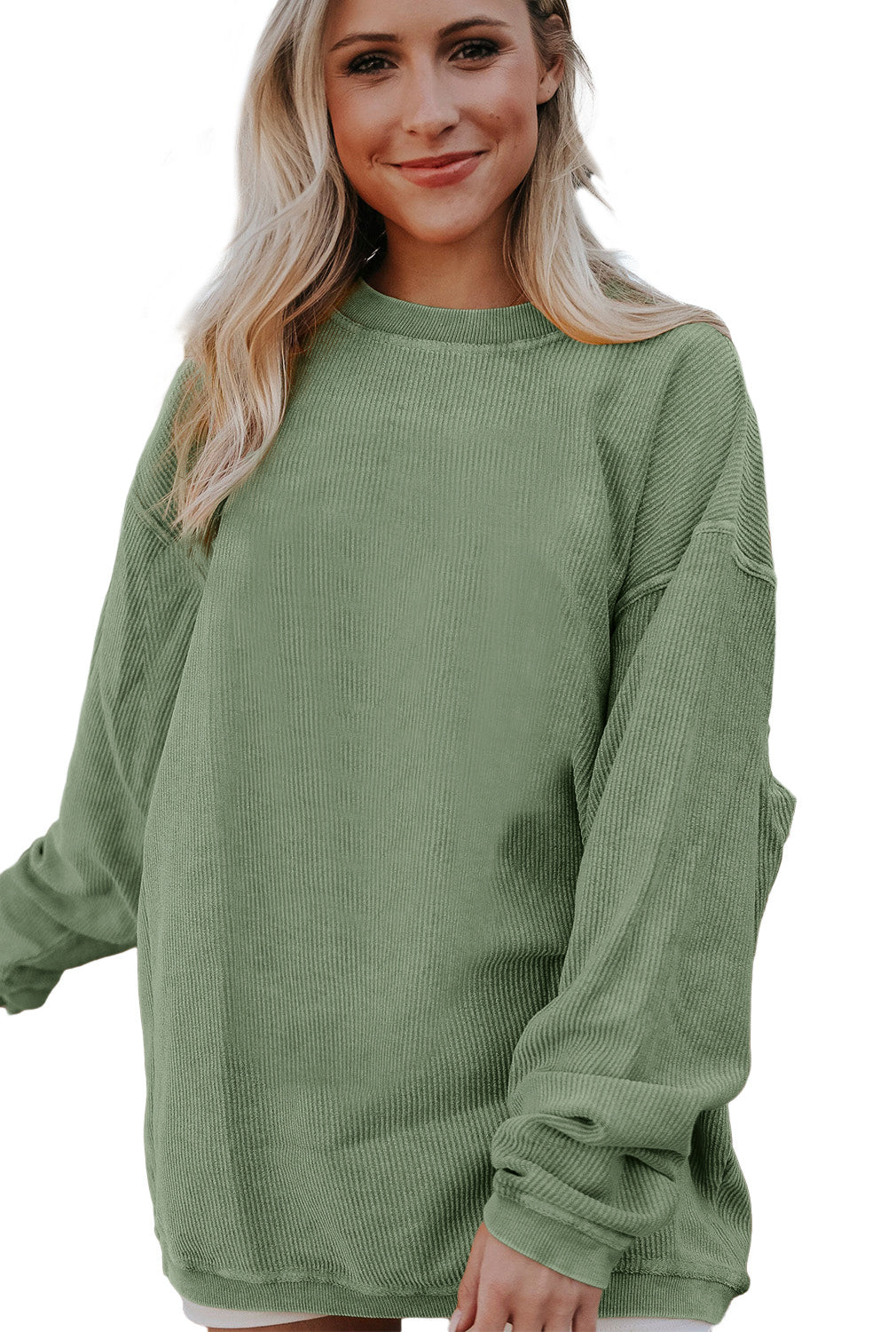 Grass Green Ribbed Corduroy Oversized Sweatshirt - Glimmer Road 