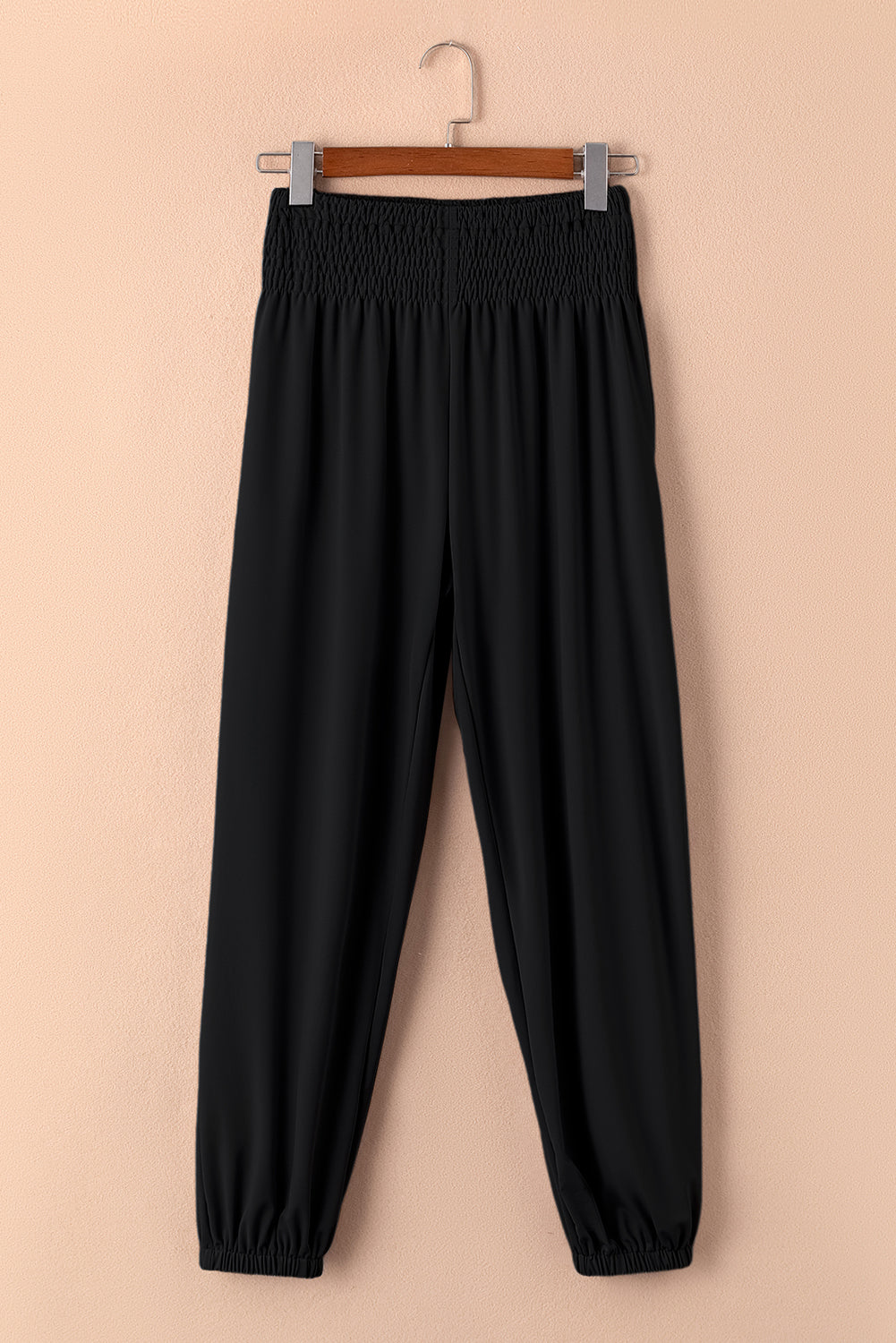 Black Smocked High Waist Joggers - Glimmer Road 