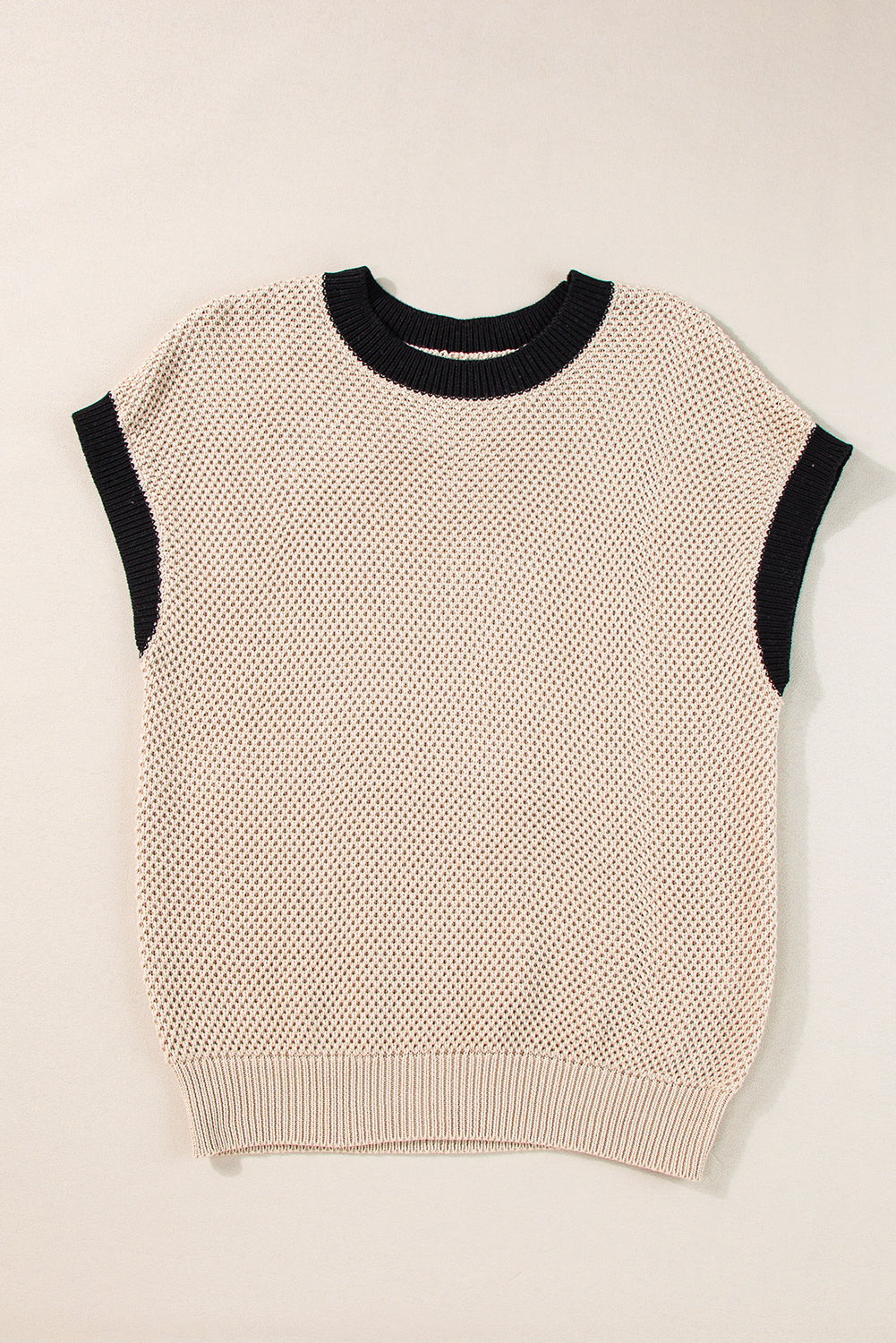 Light French Beige Contrast Trim Round Neck Batwing Sleeve Sweater Top - Glimmer Road 