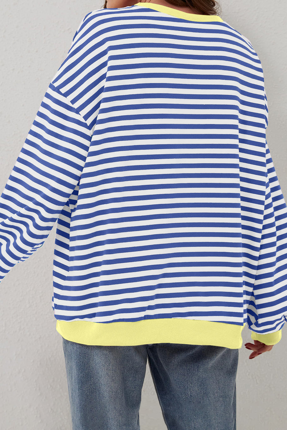 Blue Stripe Oversized Contrast Trim Pullover Sweatshirt - Glimmer Road 