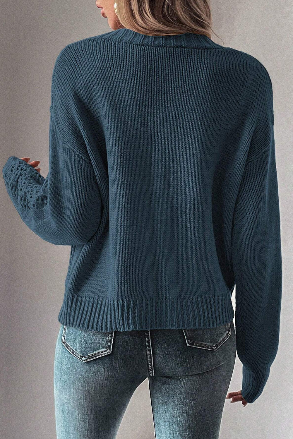 Real Teal Open Knit Drop Shoulder Sweater Cardigan - Glimmer Road 