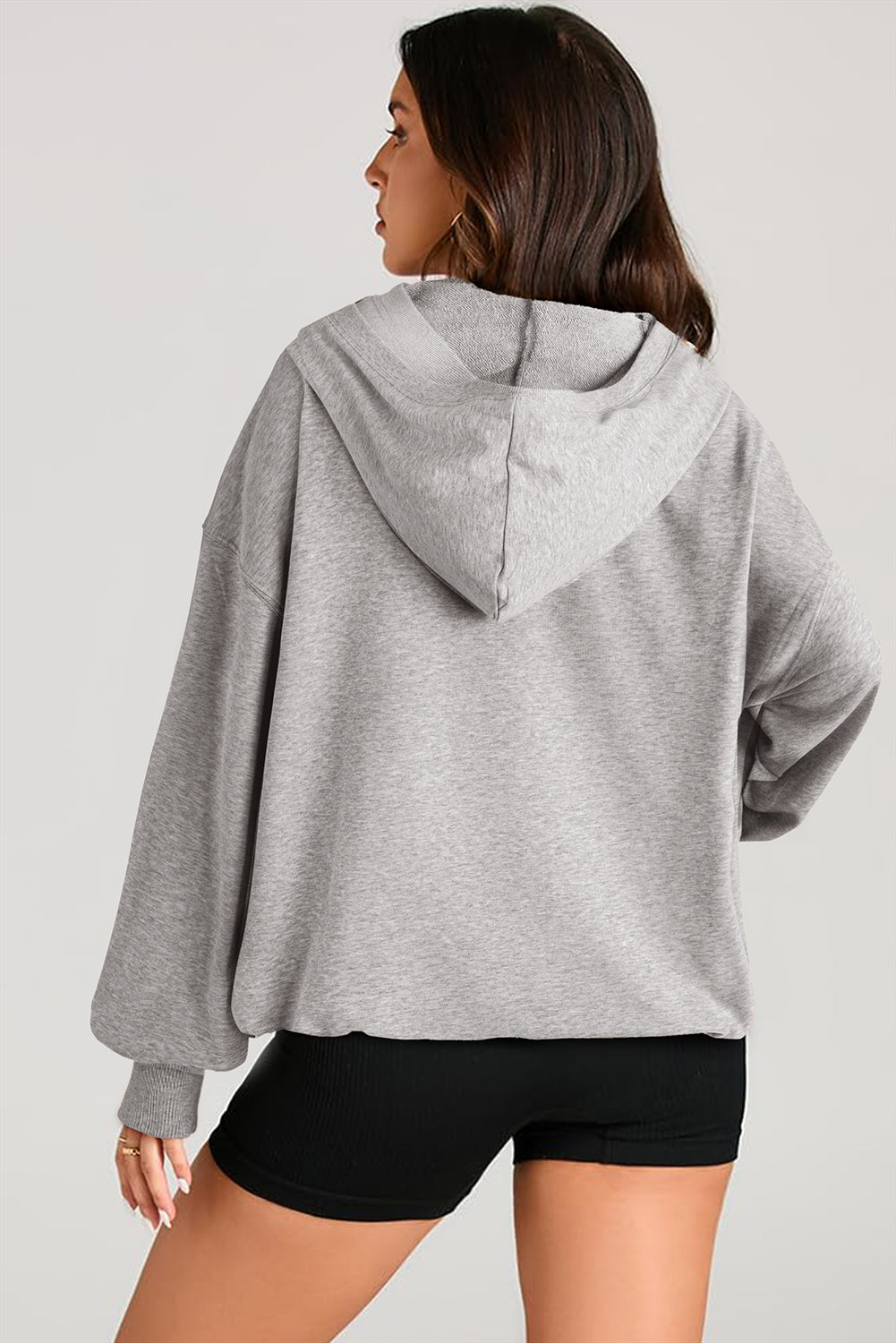 Light Grey Solid Kangaroo Pocket Half Zipper Oversized Hoodie - Glimmer Road 
