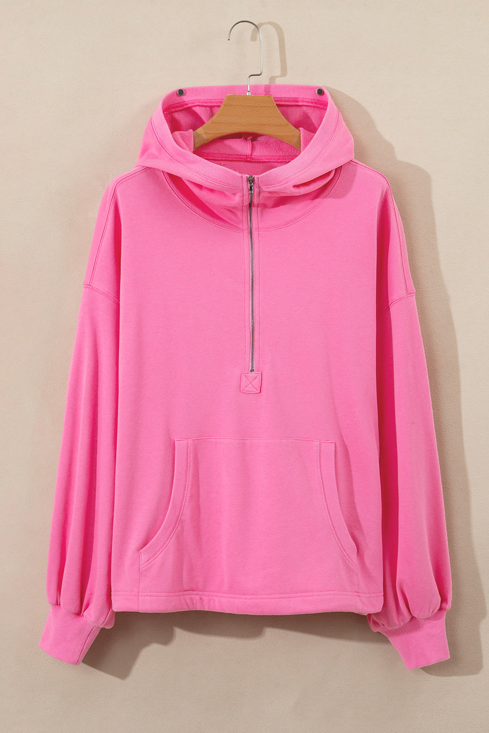 Light Grey Solid Kangaroo Pocket Half Zipper Oversized Hoodie - Glimmer Road 