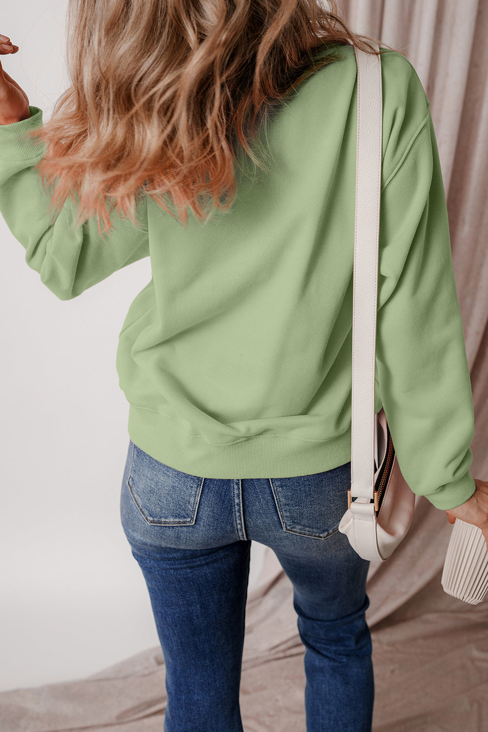 Smoke Green Solid Fleece Lined Drop Shoulder Terry Sweatshirt - Glimmer Road 