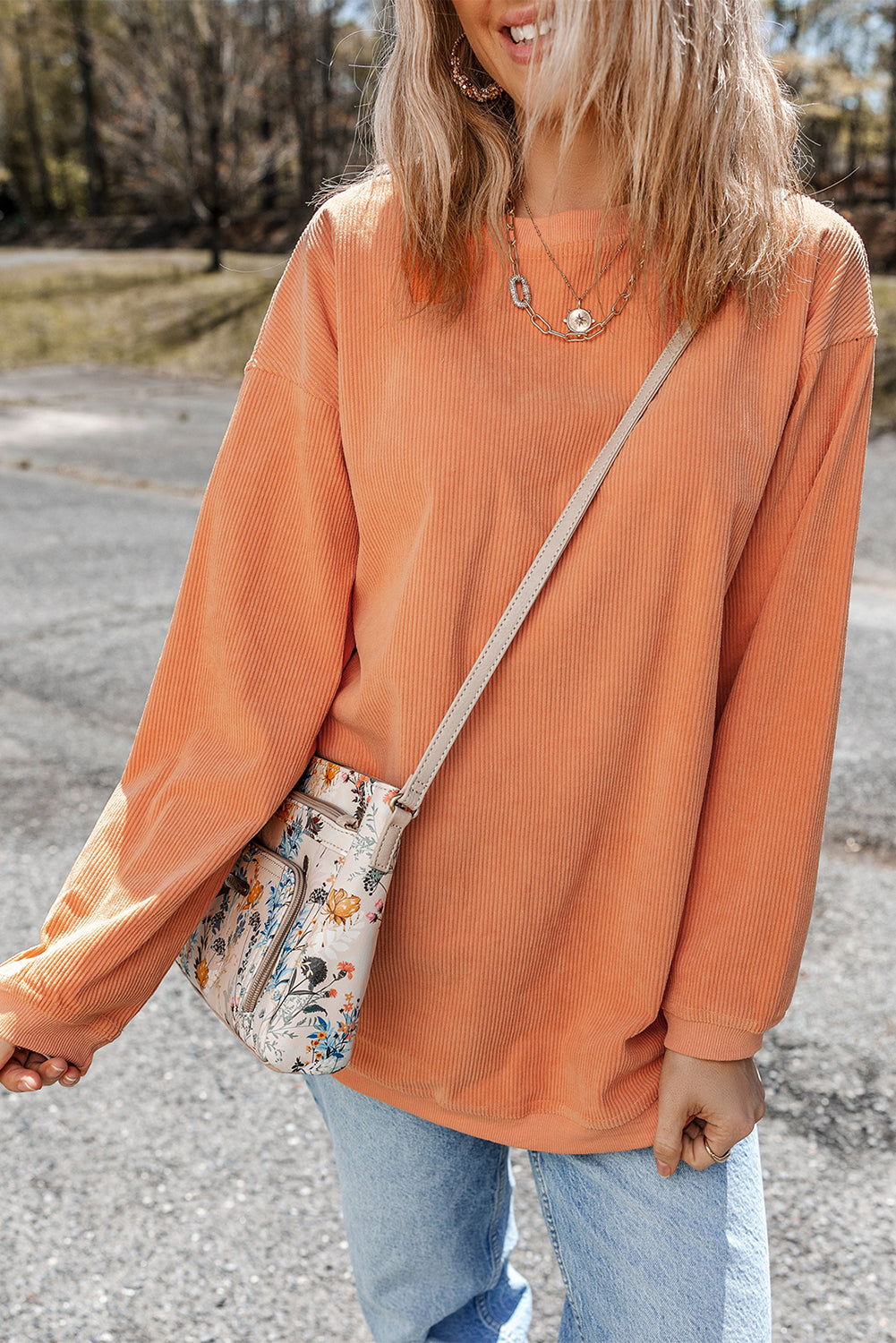 Orange Ribbed Corduroy Oversized Sweatshirt - Glimmer Road 