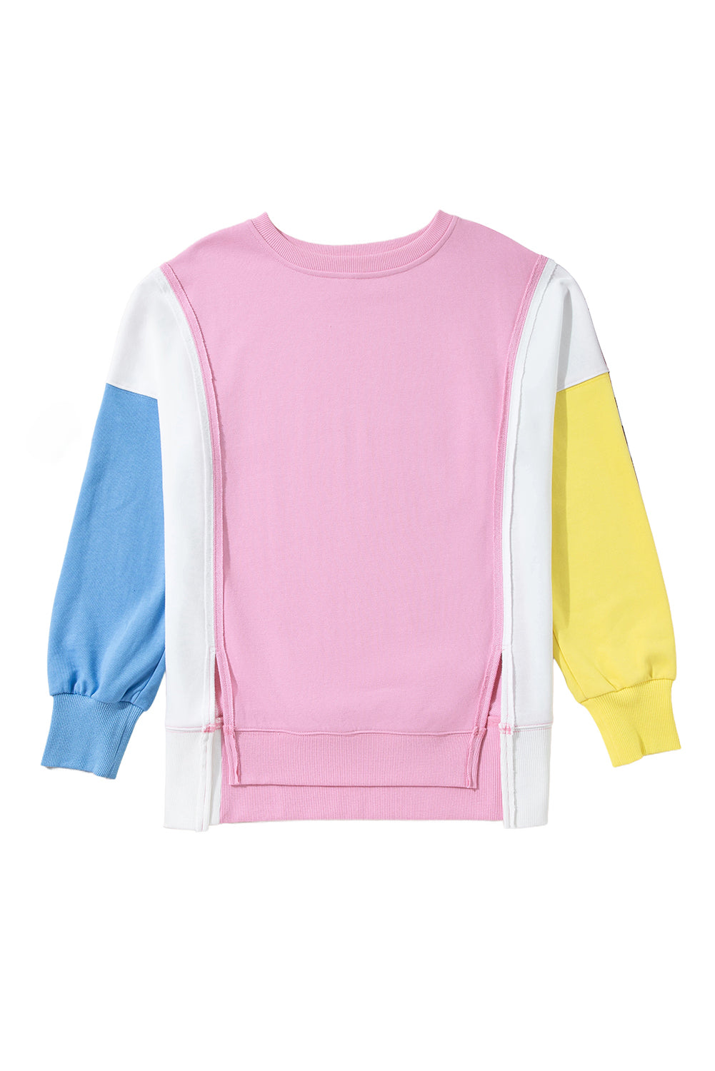 Bonbon Color Block Exposed Seam Side Slits Crewneck Sweatshirt - Glimmer Road 