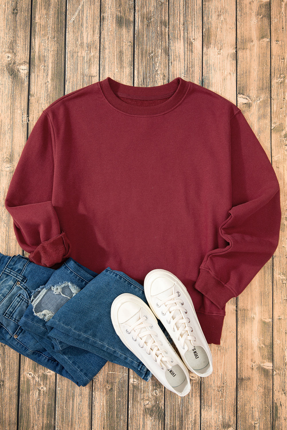 Smoke Green Solid Fleece Lined Drop Shoulder Terry Sweatshirt - Glimmer Road 
