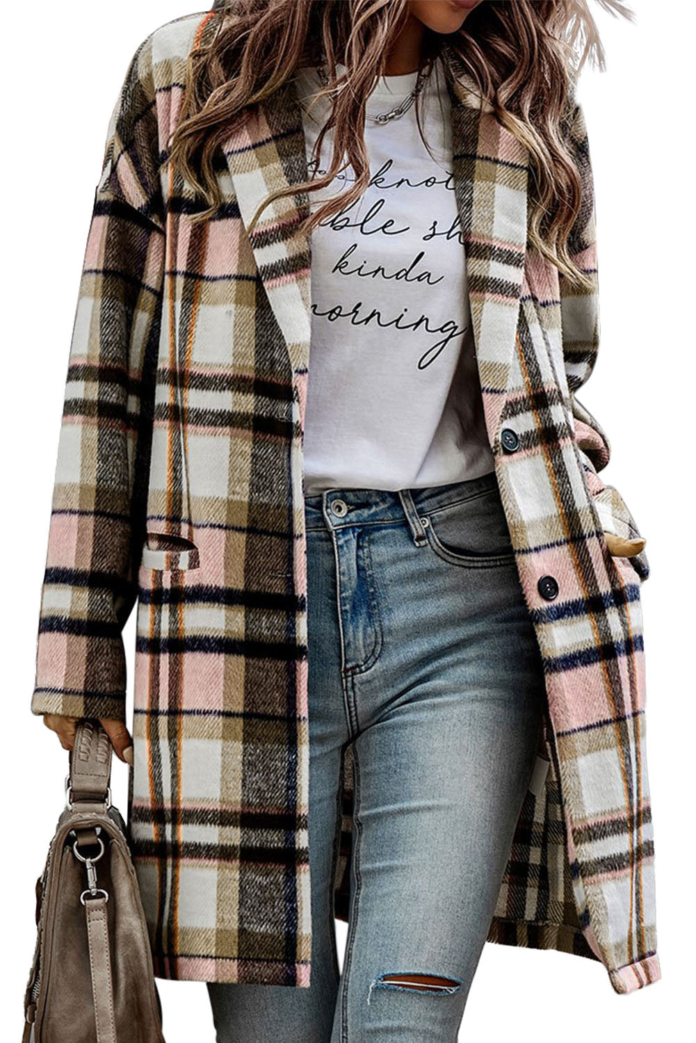 Pink Plaid Button Up Lapel Jacket - Glimmer Road 