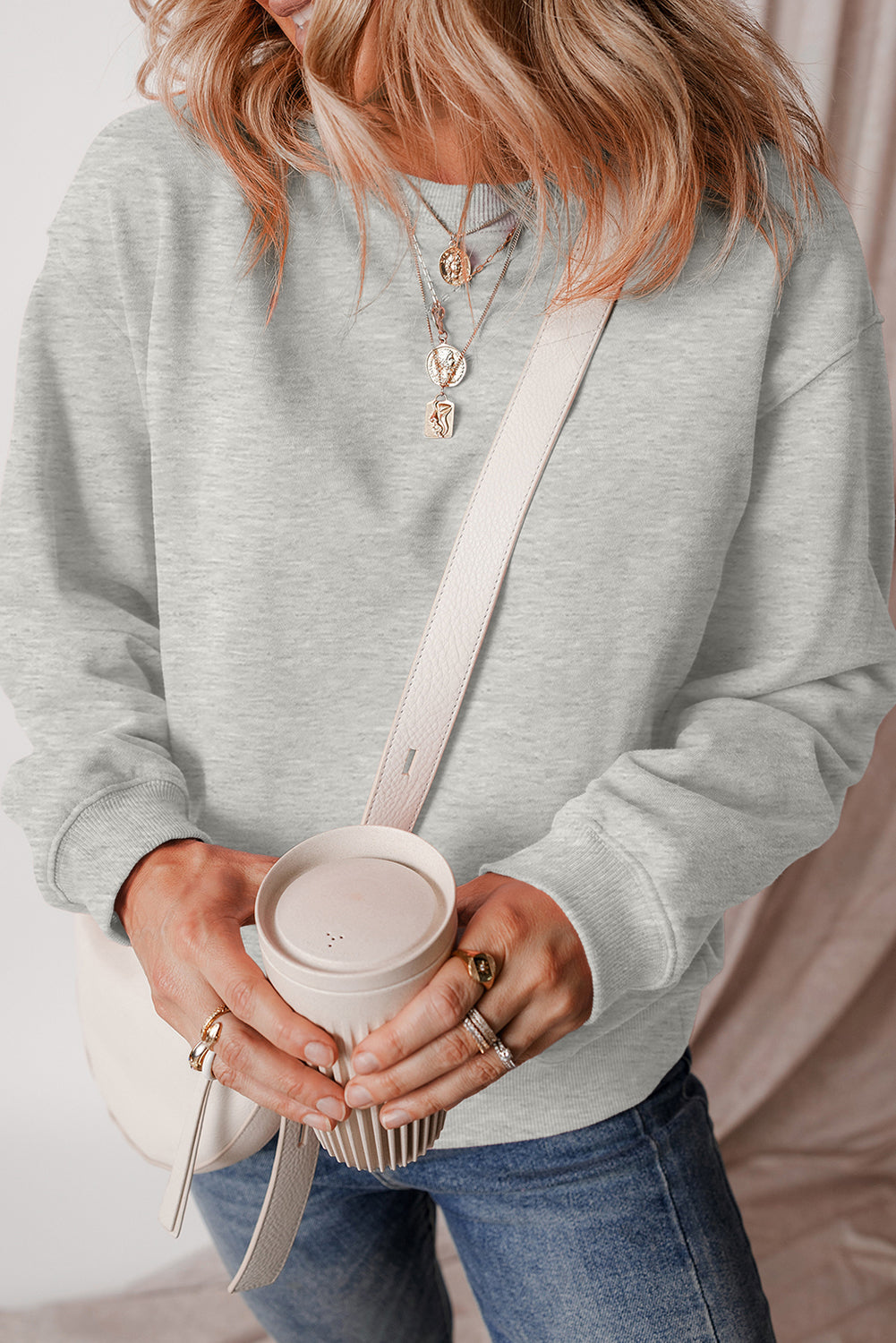 Smoke Green Solid Fleece Lined Drop Shoulder Terry Sweatshirt - Glimmer Road 