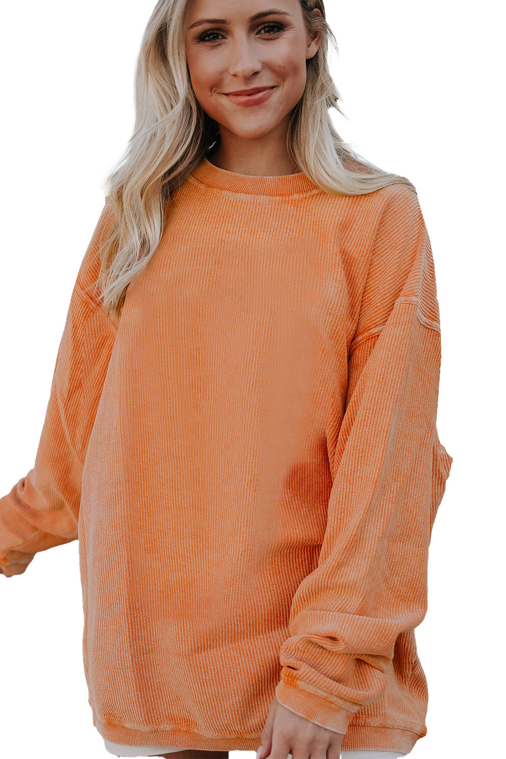 Orange Ribbed Corduroy Oversized Sweatshirt - Glimmer Road 