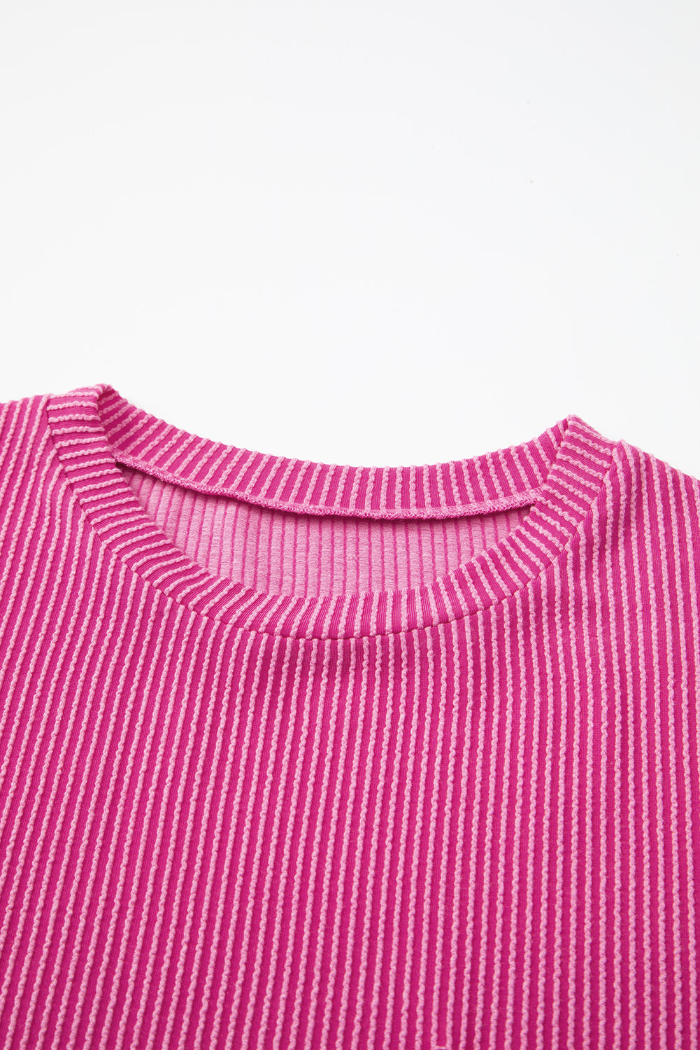 Pink Corded Knit Pocketed Loose Fit T Shirt - Glimmer Road 