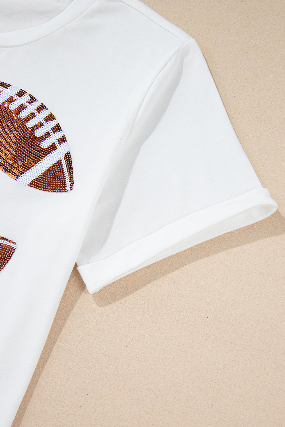 White Sequined Rugby Football Graphic Cotton T Shirt - Glimmer Road 