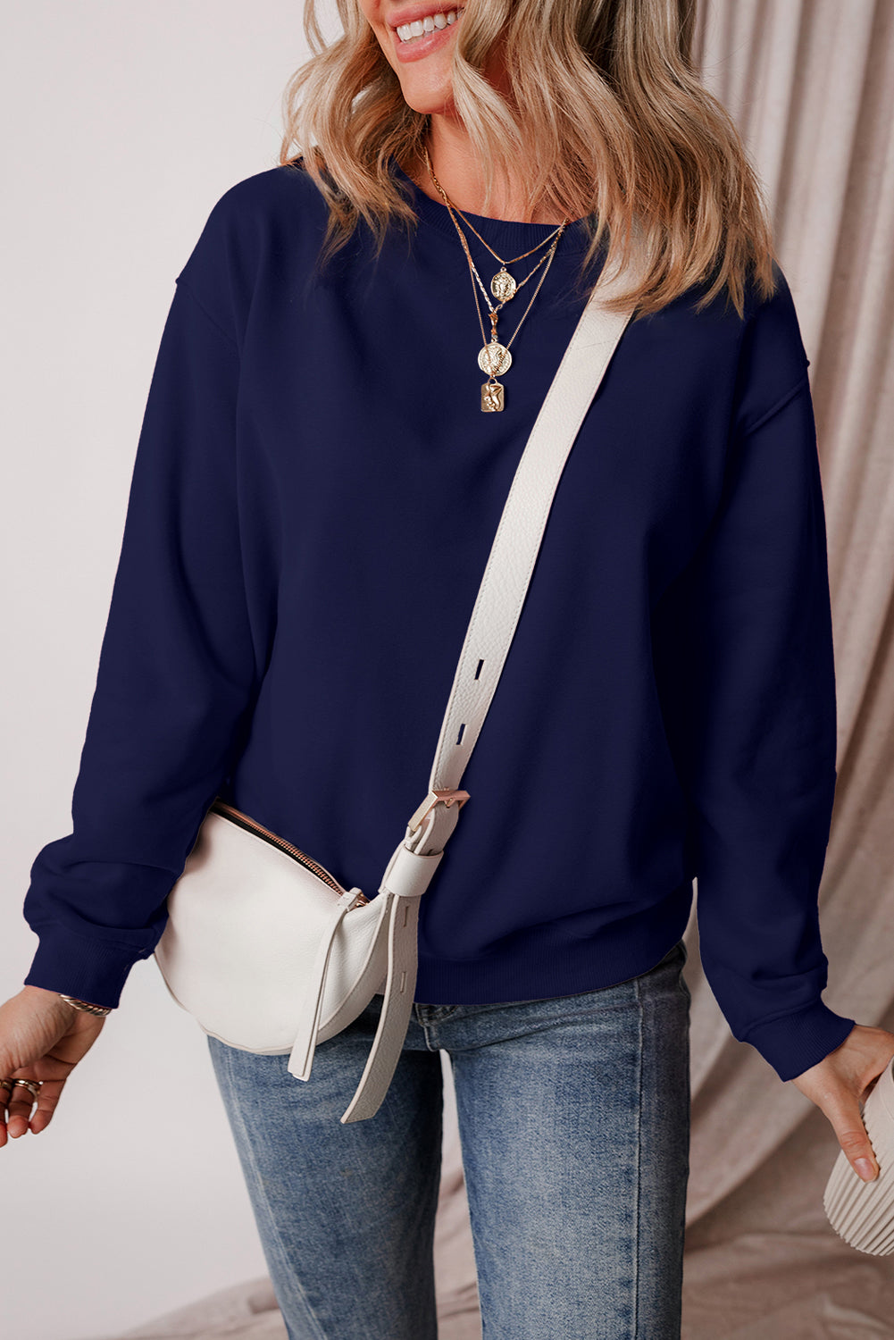 Smoke Green Solid Fleece Lined Drop Shoulder Terry Sweatshirt - Glimmer Road 