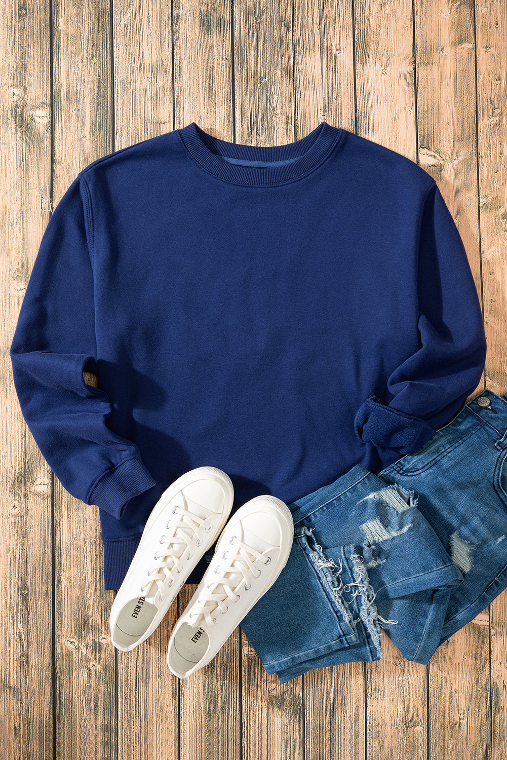 Smoke Green Solid Fleece Lined Drop Shoulder Terry Sweatshirt - Glimmer Road 