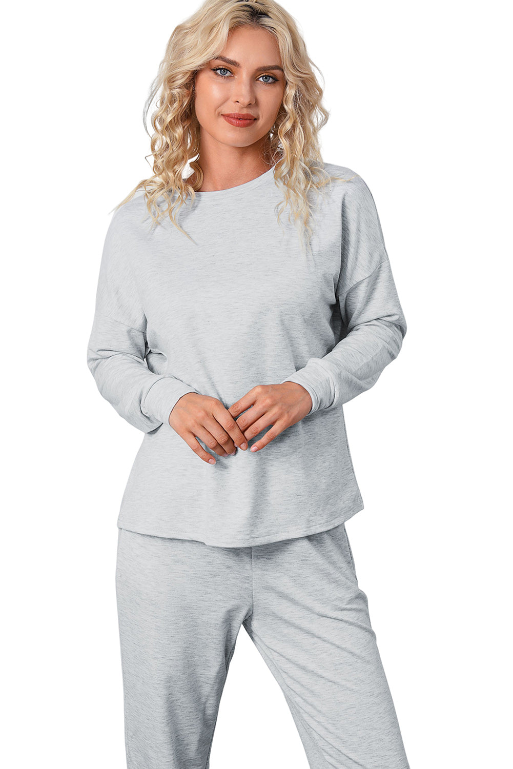 Gray Long Sleeve Pullover and Jogger Pants Lounge Set