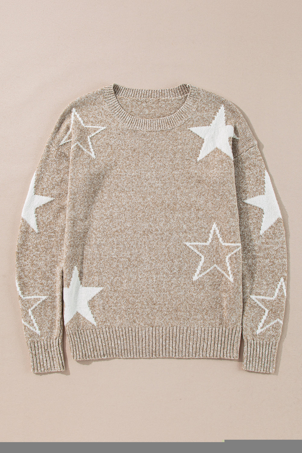 Khaki Star Pattern Drop Shoulder Sweater - Glimmer Road 