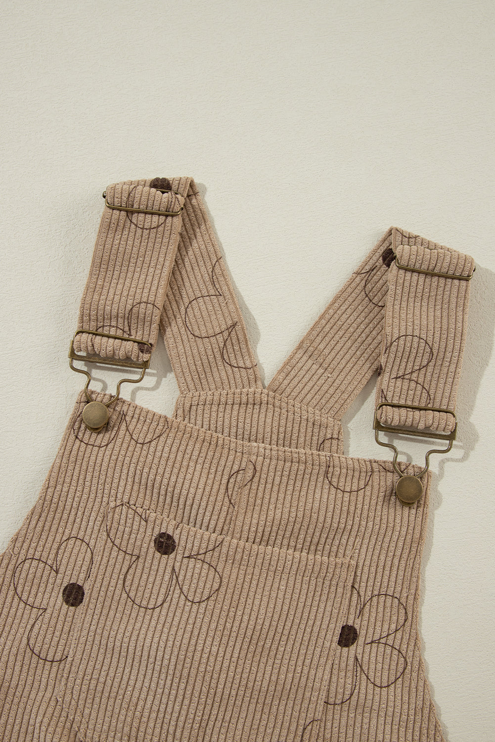 Khaki Flower Print Corduroy Overalls