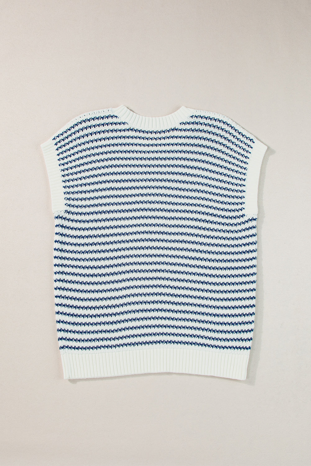 Blue Stripe Ribbed Trim Loose Fit Knitted Sweater Vest - Glimmer Road 