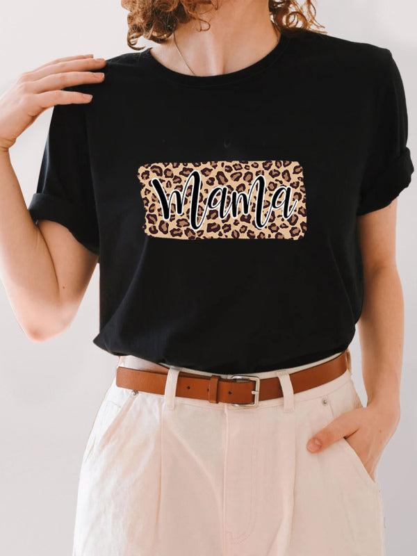 **Leopard Print Mama Graphic Tee Shirt**