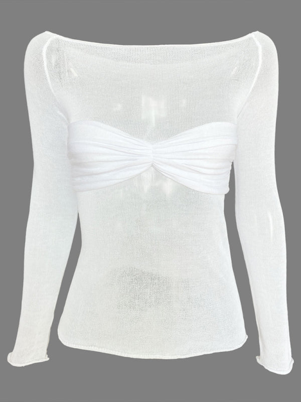 New Fashion Women's Clothing Lightweight See-Through Neck T-Shirt Top