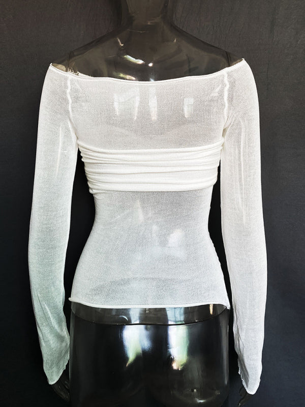 New Fashion Women's Clothing Lightweight See-Through Neck T-Shirt Top