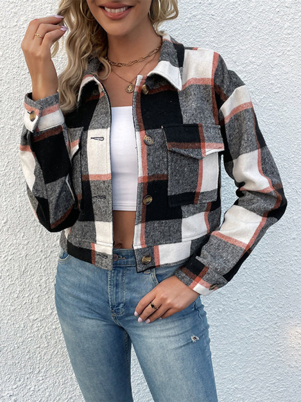 Women's Plaid Pattern Woven Jacket