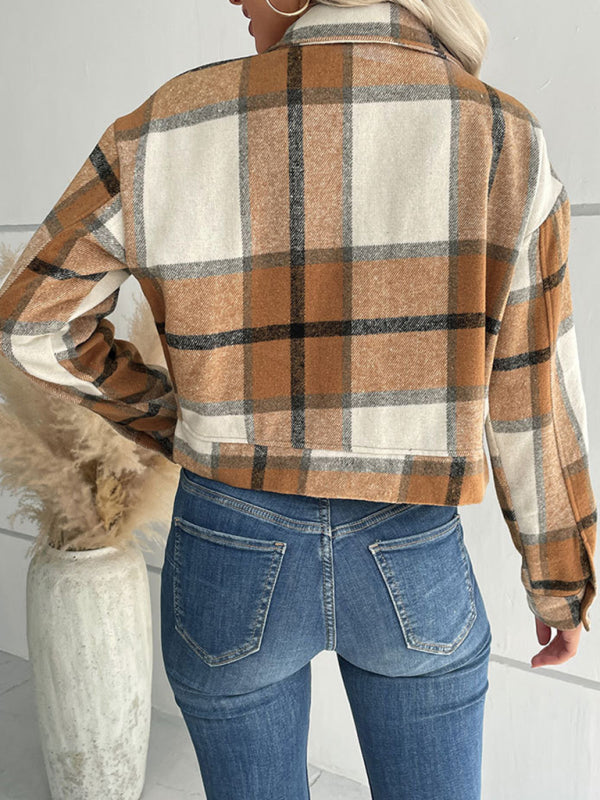 Women's Plaid Pattern Woven Jacket