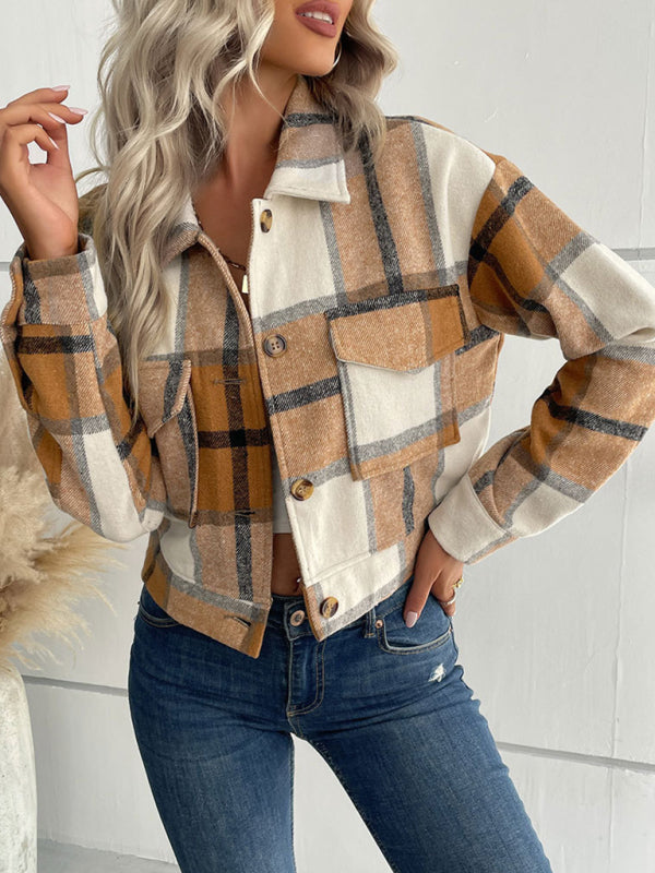 Women's Plaid Pattern Woven Jacket