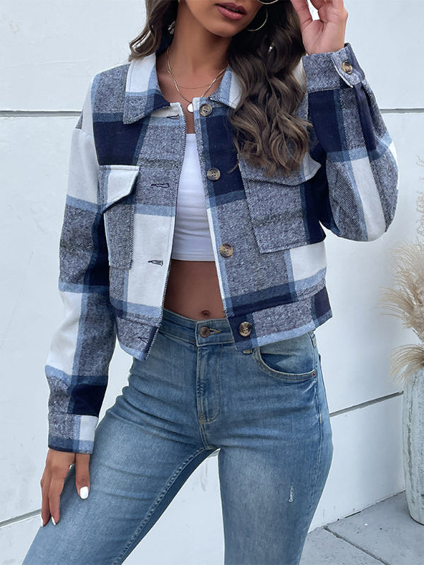 Women's Plaid Pattern Woven Jacket