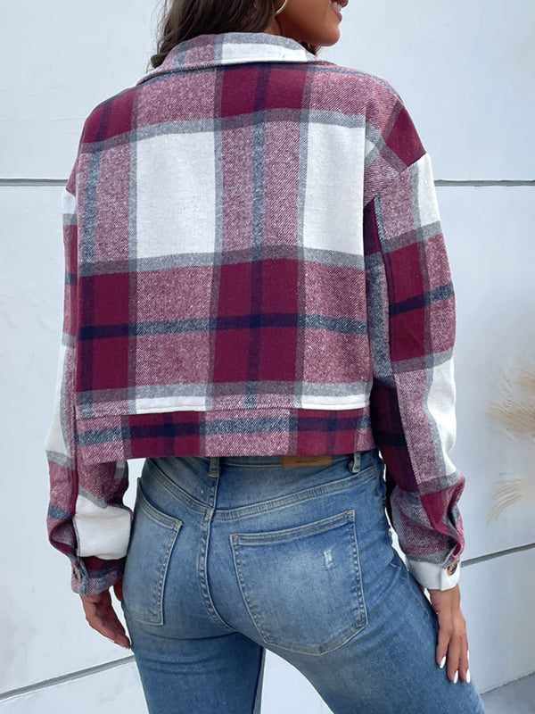 Women's Plaid Pattern Woven Jacket