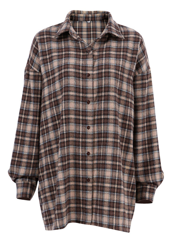 Women's New Retro Contrast Color Plaid Shirt