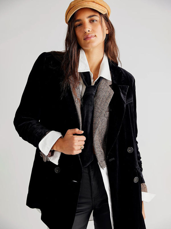 New Golden Velvet Jacket Split Blazer