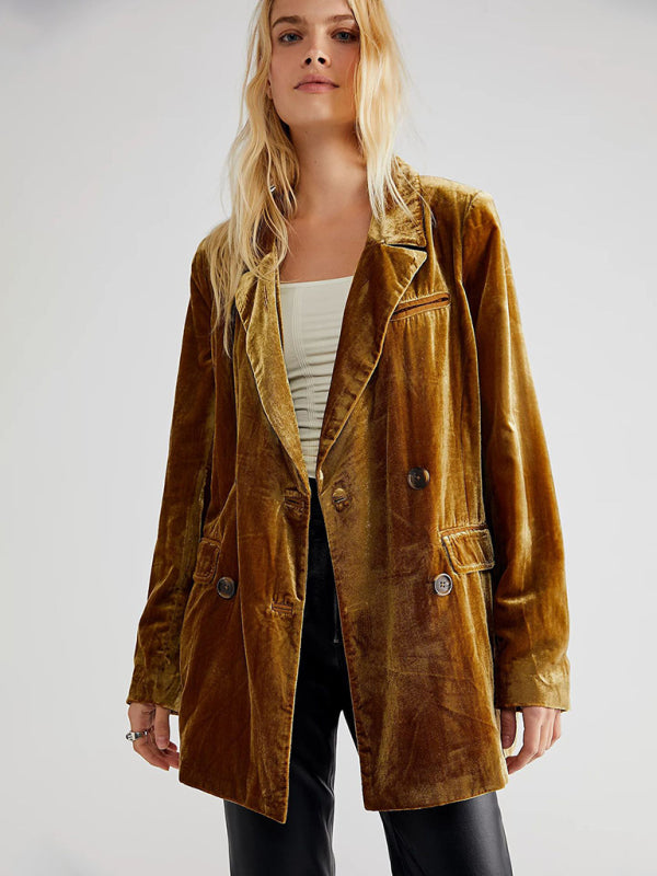 New Golden Velvet Jacket Split Blazer