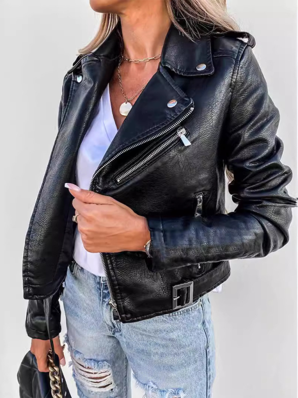 PU leather jacket biker short zipper jacket