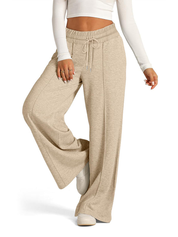 Women's Solid Color Waisted Fashion Wide Leg Casual Pants