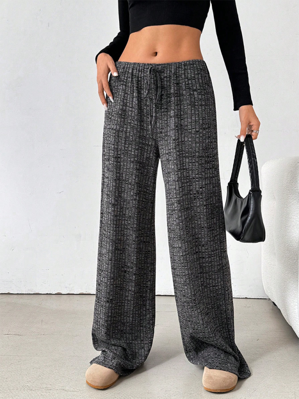 Women's new casual striped solid color rubber band drawstring wide leg pants